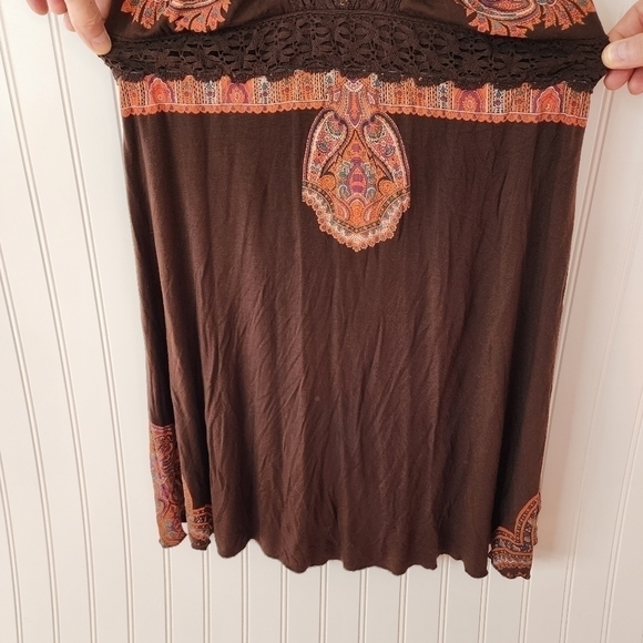 Free People espresso cotton criss cross straps w/ paisley print. - Picture 3 of 10